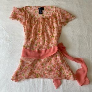 Max Edition Silk Peach & Green Floral Print Top